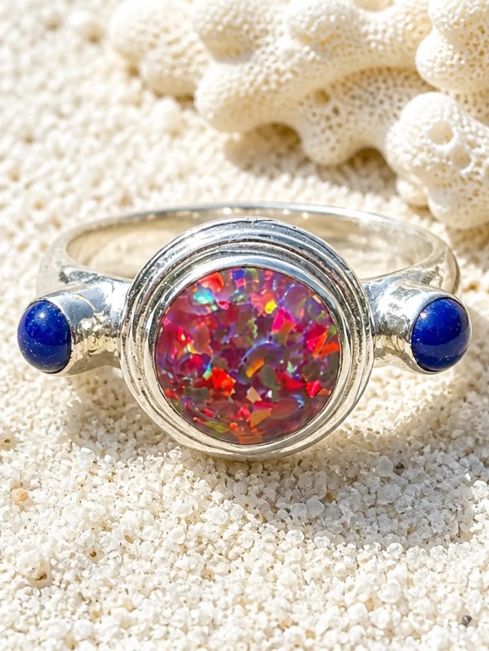 NEW! Red Fire Opal & Lapis